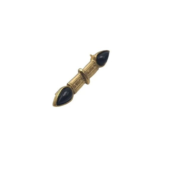 1928 Collection Black Lucite Bar Brooch Pin Gold Tone Vintage - Picture 2 of 4